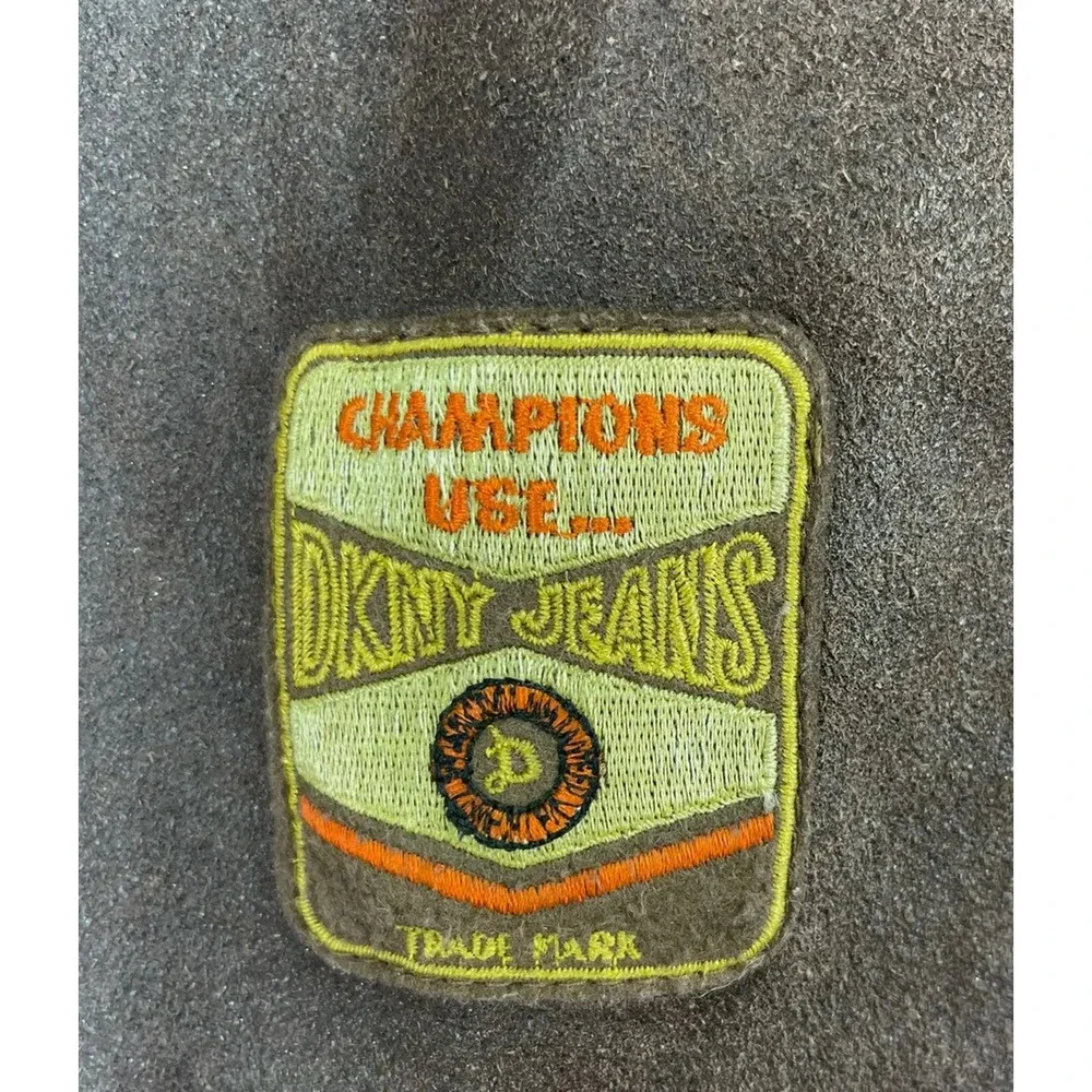 DKNY Jeans Vintage Leather Bomber Jacket Brown American Motor Patches Sz S